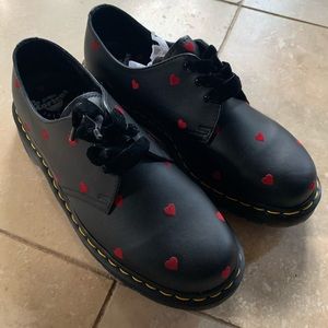 Dr Martens x Lazy Oaf 1461 black with red velvet hearts Size UK 9/ US 11